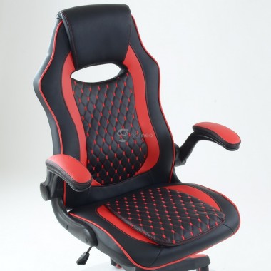 Кресло Barneo K-37 черная кожа красные вставки, газлифт 3кл, игровое