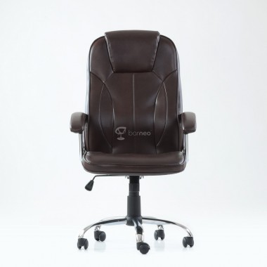 Кресло Barneo K-8 для руководителя коричневая кожа, газлифт 3кл, PU-R57